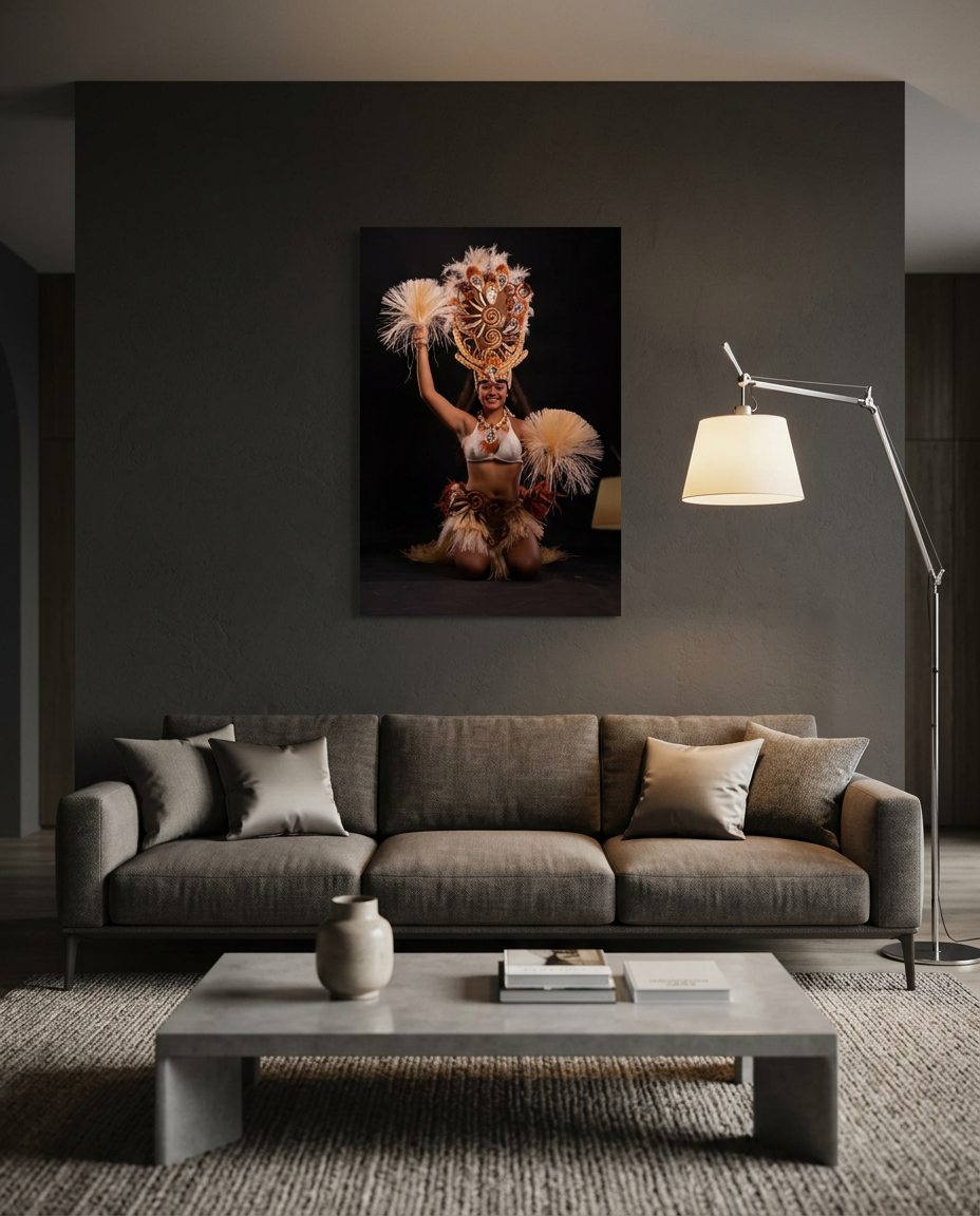 Grand format œuvre d'art dans un salon contemporain